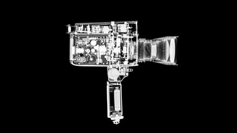 X-ray view of an 8MM film camera from the side