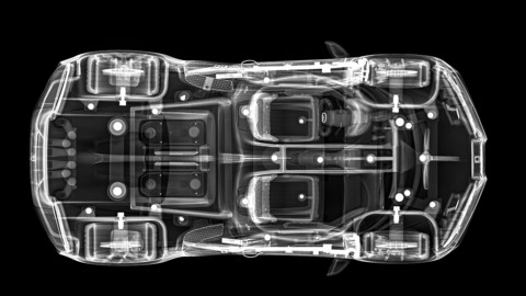 X-ray view of a Bugati Chiron sportscar from above
