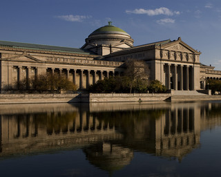 Museum of Science and Industry exterior from across the lagoon