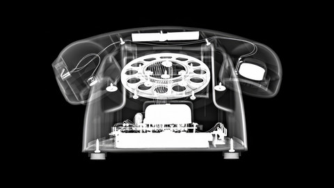 X-ray view of a rotary desk telephone